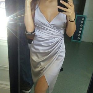 Shiny wrap style dress from Fashion Nova